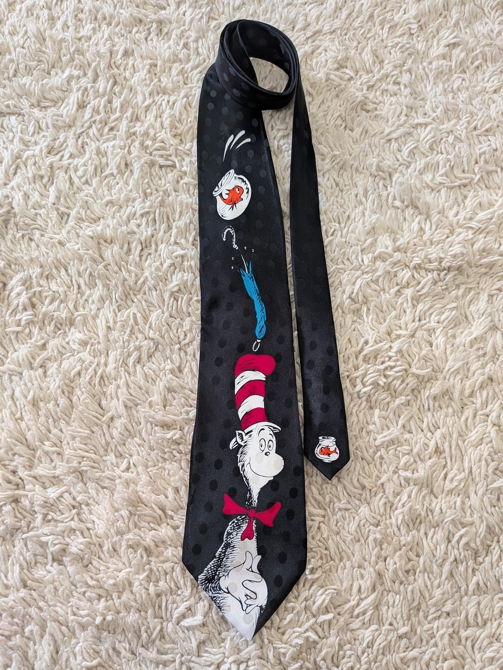 Dr. Seuss Vintage 90s Cat in the Hat Black Novelty Silk Tie